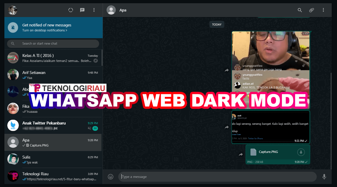 whatsapp web dark mode, mode gelap whatsapp web